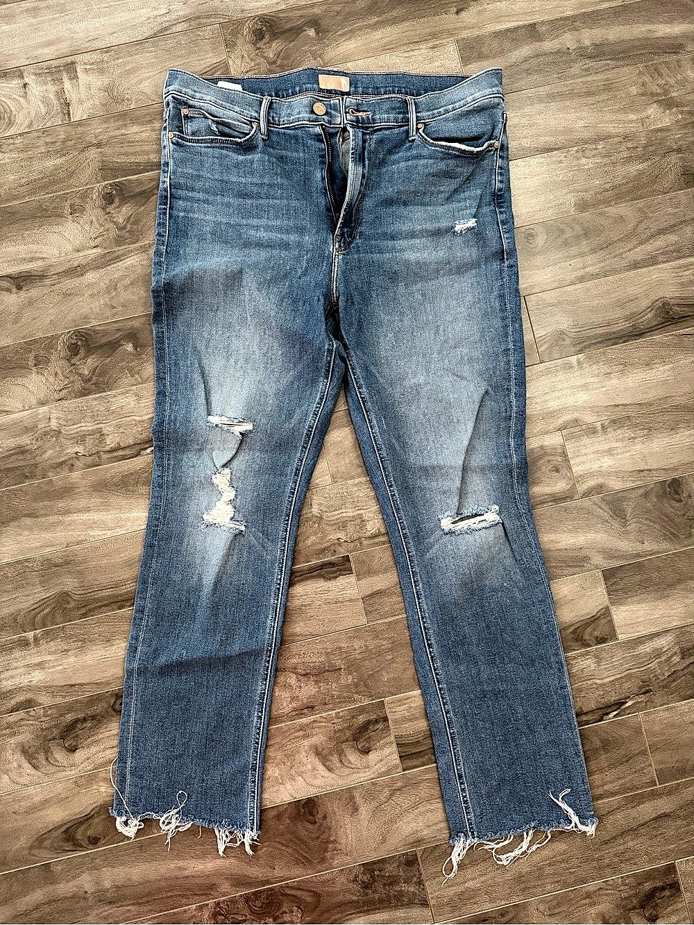 Mother The Mid Rise Dazzler Ankle Fray Jeans Waist 34 Blue